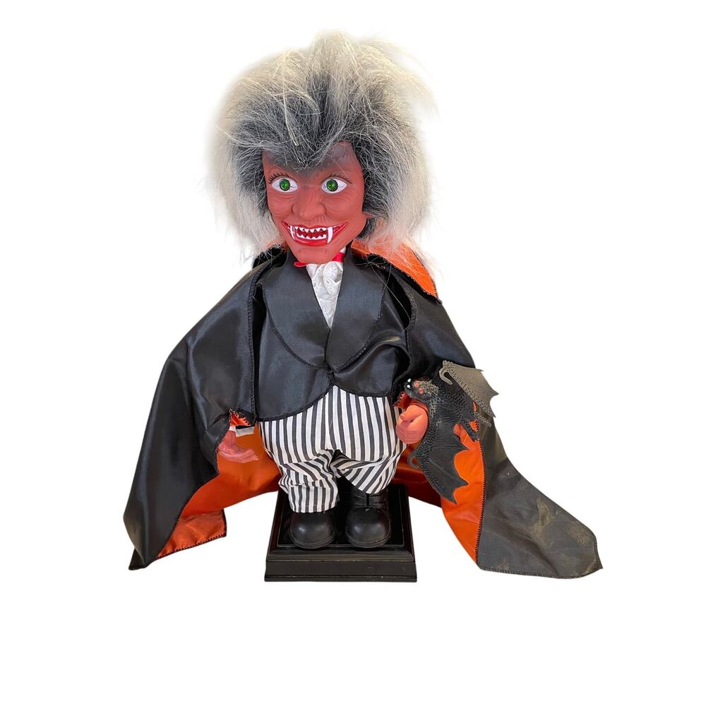 Vintage Animated Vampire Halloween Figurine Green Light Up Eyes w sound 16” Work